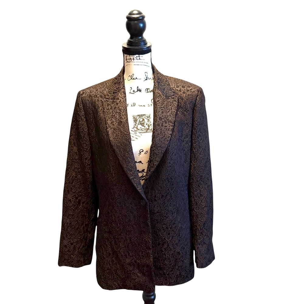 Garfield & Marks Women’s Blazer Jacket Black Brown Size 12 Floral Brocade USA